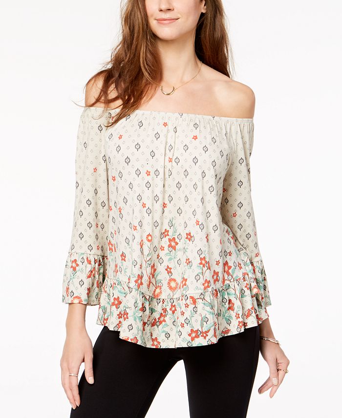 Style & Co Printed Off-The-Shoulder Flounce Top, Created for Macy's ...