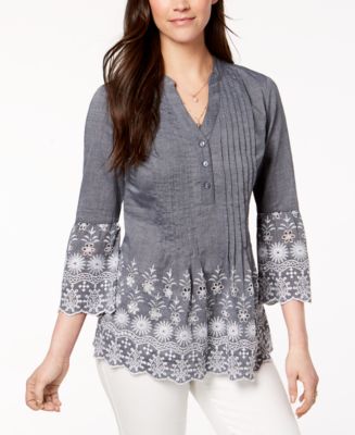 Style & Co Petite Chambray Eyelet Top, Created for Macy's - Macy's