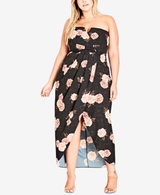 CITY CHIC - Trendy Plus Size Strapless Rose-Print Maxi Dress