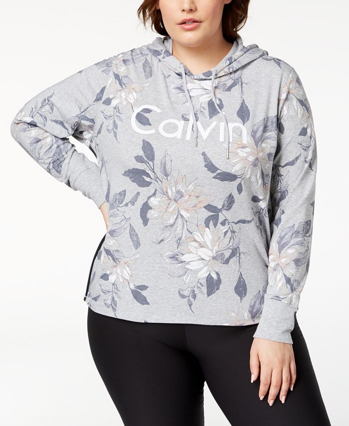 Calvin Klein Plus Size Floral Print Cropped Hoodie Macy s