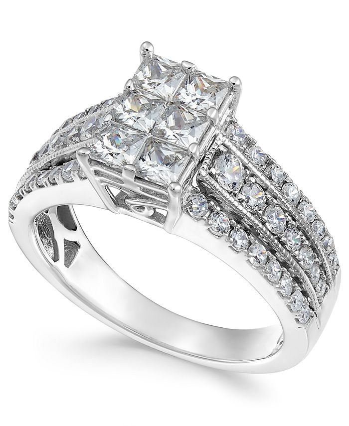 Macy's Diamond Princess Cluster Ring (1-1/2 ct. t.w.) in 14k White Gold ...