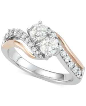 image of Diamond Two-Stone Two-Tone Engagement Ring (1 ct. t.w.) in 14k White & Rose Gold