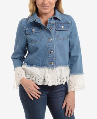 NY Collection Cotton Eyelet-Trim Denim Jacket Macy's