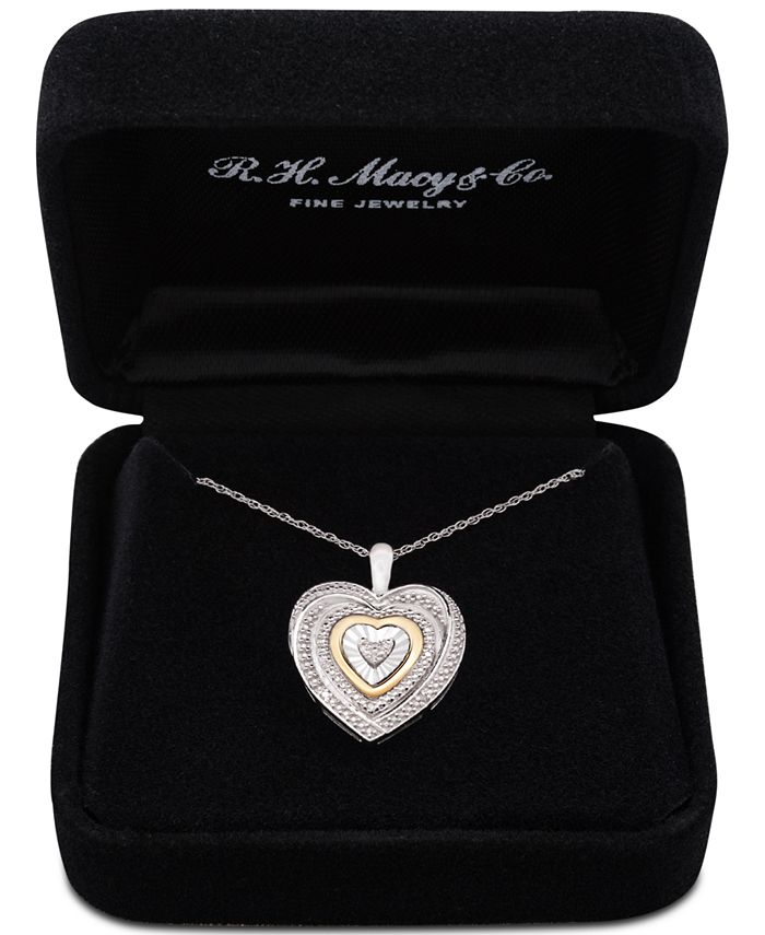 Macy's Diamond Accent Two-Tone Heart Pendant Necklace in Sterling ...