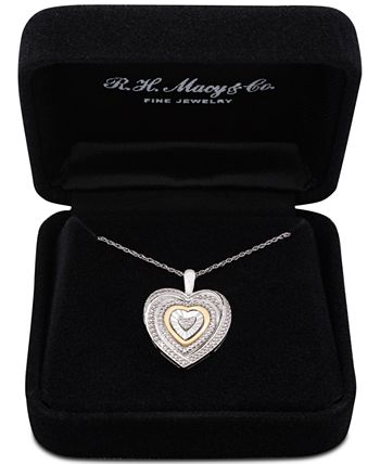 Macy's - Diamond Accent Two-Tone Heart Pendant Necklace in Sterling Silver and 10k Gold