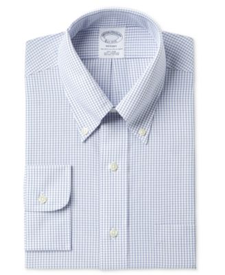 Brooks Brothers - Men's Regent Classic/Regular Fit Non-Iron Polo Button Down Blue Windowpane Dress Shirt