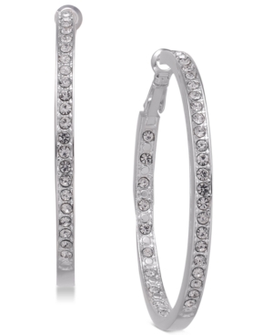 image of Essentials Large Crystal Inside Out Medium Hoop Fine Silver Plate Earrings