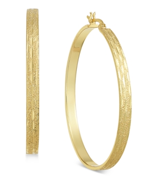 image of Essentials Gold Plated Textured Flat Medium Hoop Earrings