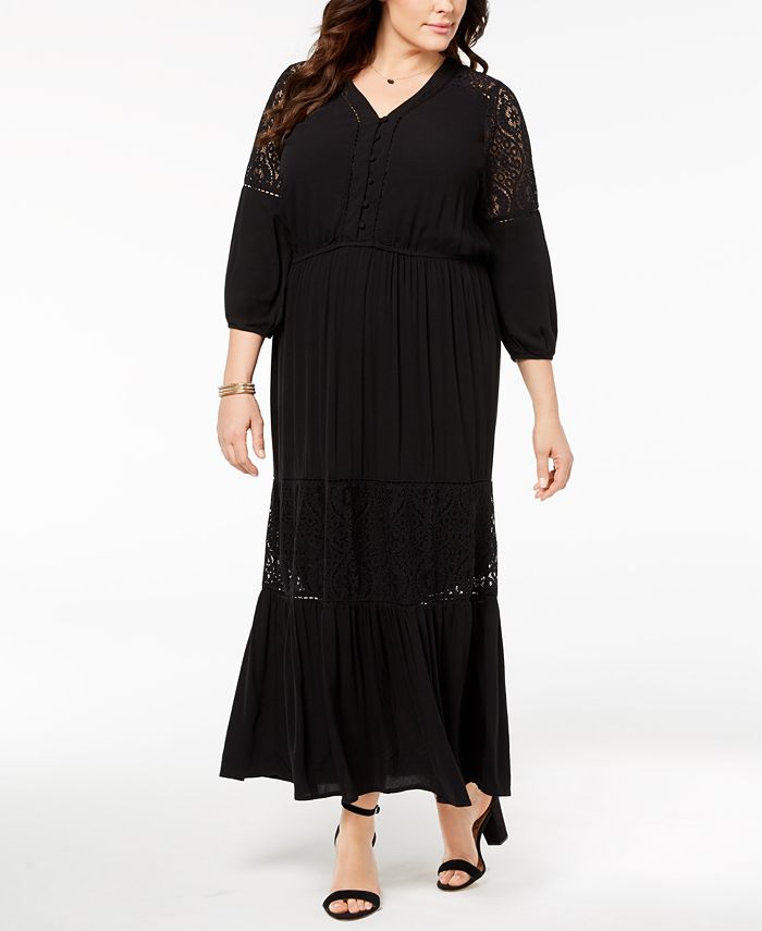 Style & Co Plus Size Lace Ruffled Maxi Dress, Created for Macy's - Macy's