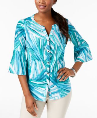 JM Collection - Linen Bell-Sleeve Blouse