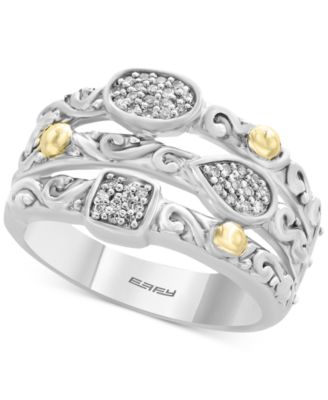 EFFY Collection - Diamond Stack-Look Cluster Ring (1/8 ct. t.w.) in Sterling Silver & 18k Gold