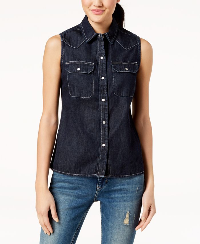 Calvin Klein Jeans Cotton Sleeveless Western Shirt & Reviews - Tops ...