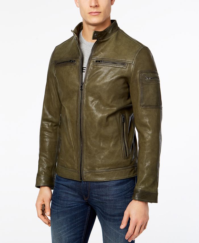Michael Kors Men's Garment-Washed Leather Racer Jacket - Macy's