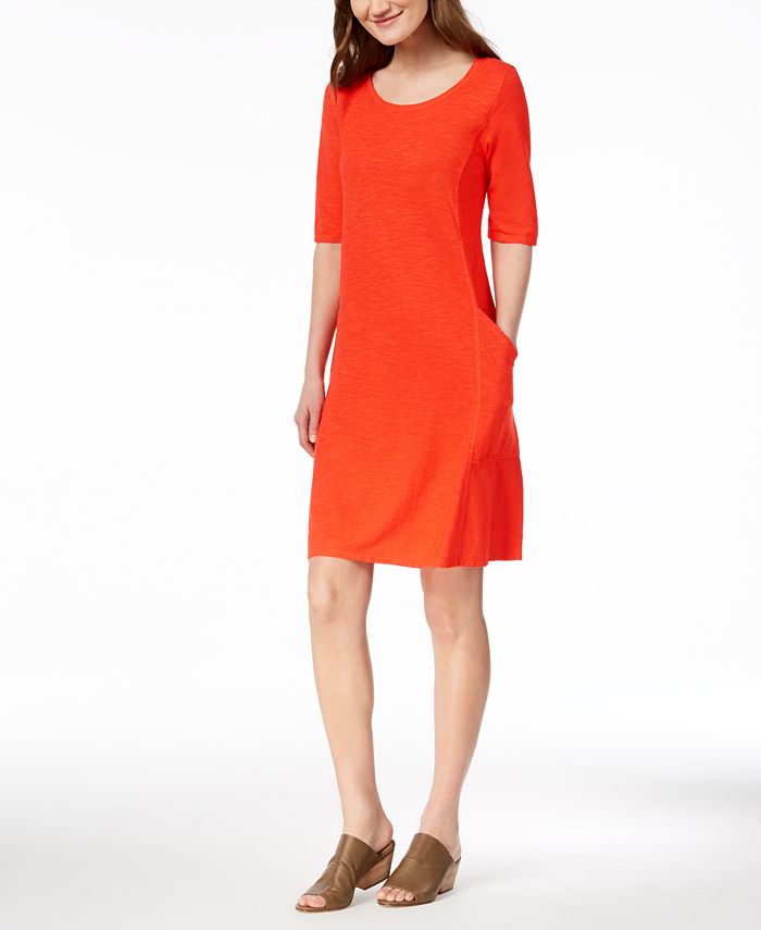 Eileen Fisher Organic Cotton Blend Elbow-Sleeve Dress, Created for Macy ...