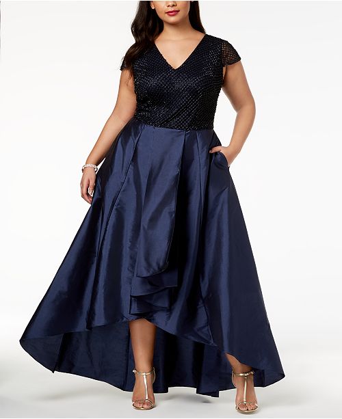 Adrianna Papell Plus Size Embellished High-Low Gown & Reviews - Dresses - Women - Macy&#39;s