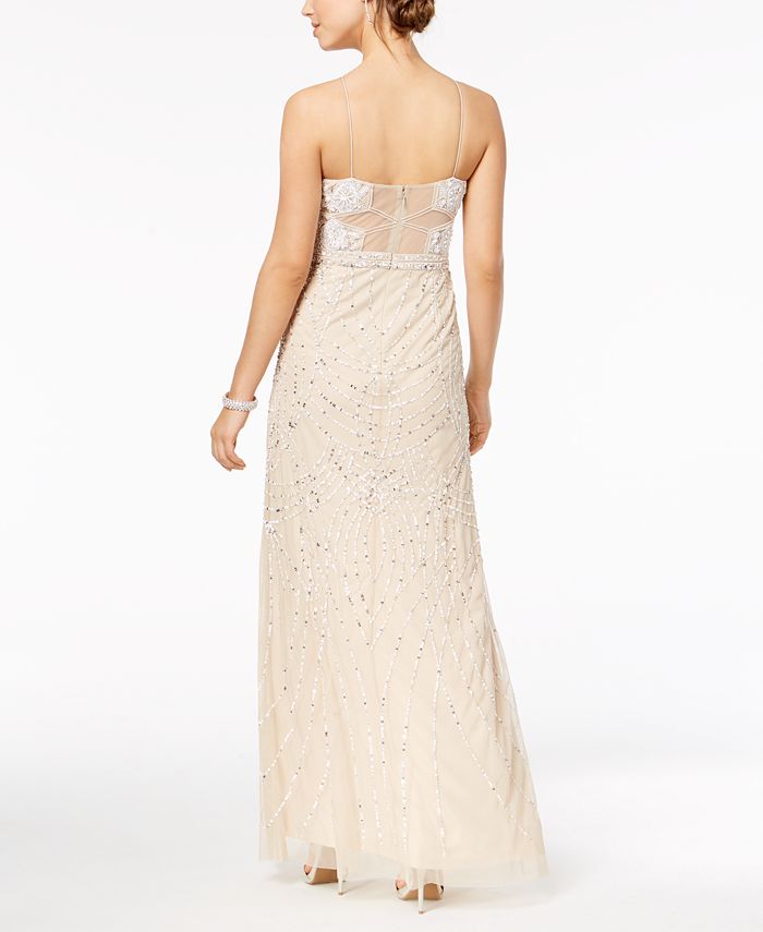 Adrianna Papell Sequined & Beaded Illusion Mesh Gown - Macy's