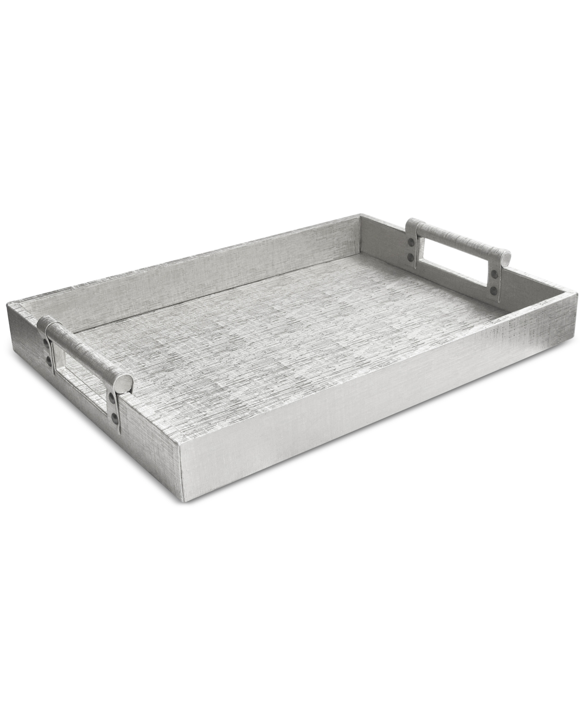 Jay Imports Faux-leather Rectangular Handled Tray In Silver