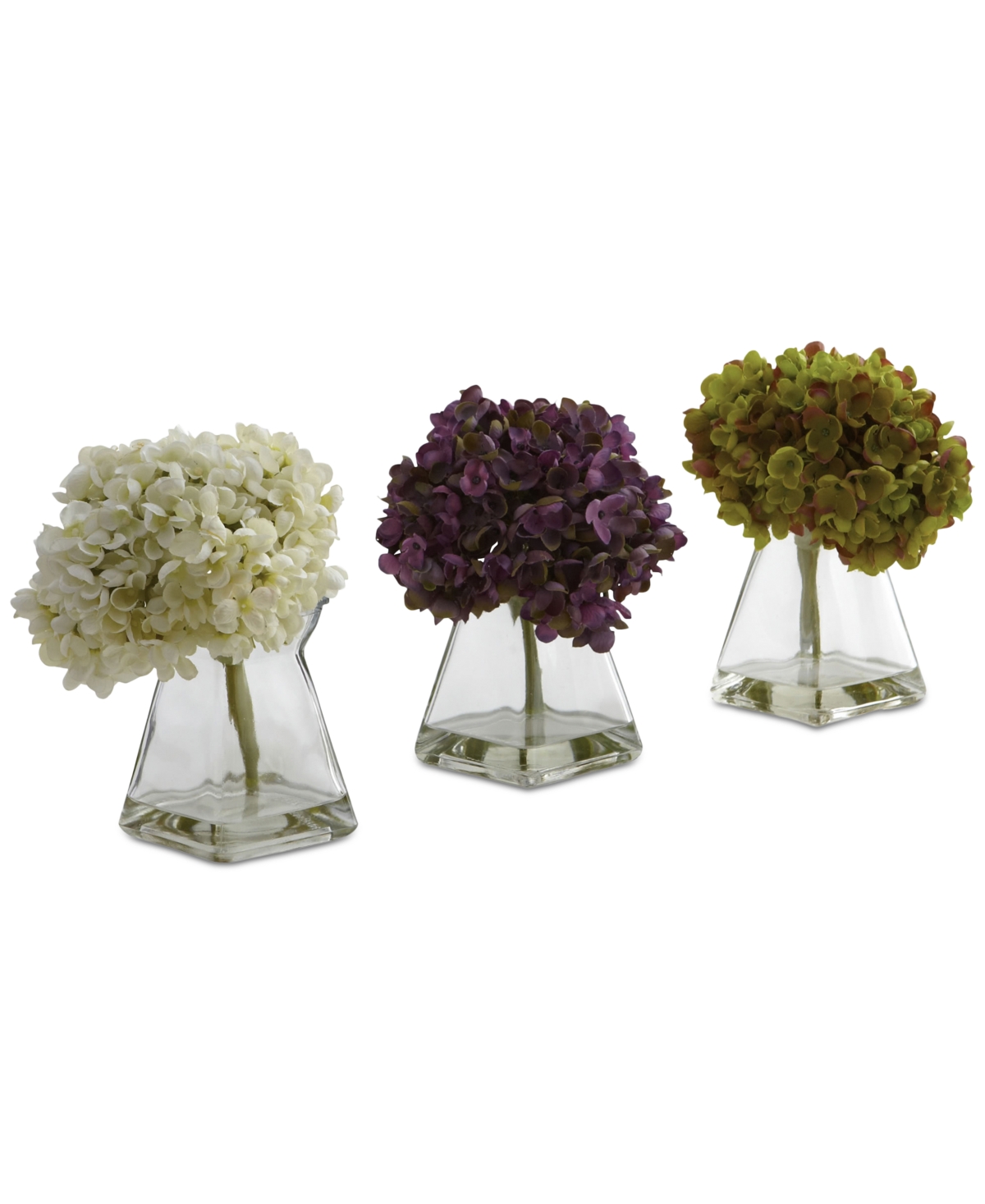 Nearly Natural 3-pc. Hydrangea Set With Vases In White,purple,green