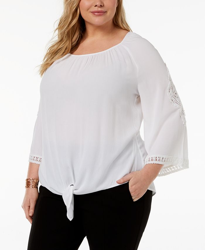 JM Collection Plus Size Tie-Front Top, Created for Macy's - Macy's