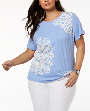 TOMMY HILFIGER PLUS SIZE MEDALLION-PRINT TOP, CREATED FOR MACY'S