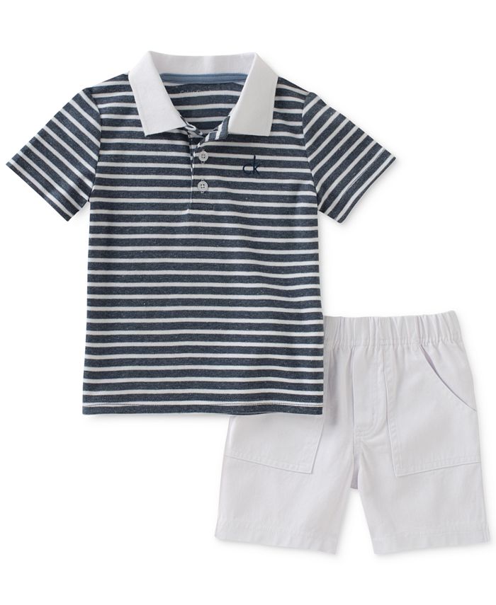 Calvin Klein 2-Pc. Striped Polo & Shorts Set, Baby Boys - Macy's