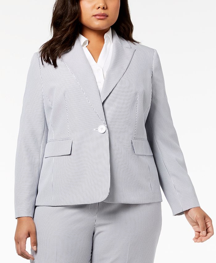 Le Suit Plus Size Seersucker Pantsuit - Macy's