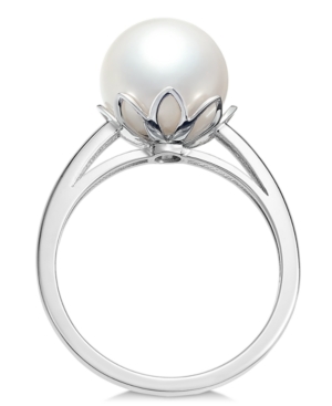 image of Cultured White South Sea Pearl (10mm) Ring in 14k White Gold