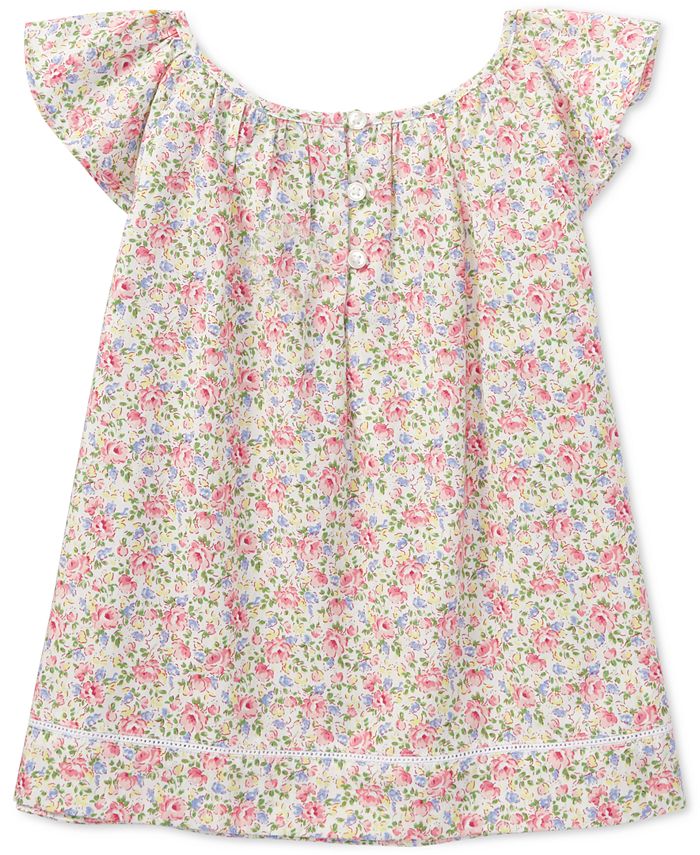 Polo Ralph Lauren Floral-Print Flutter-Sleeve Cotton Top, Little Girls ...