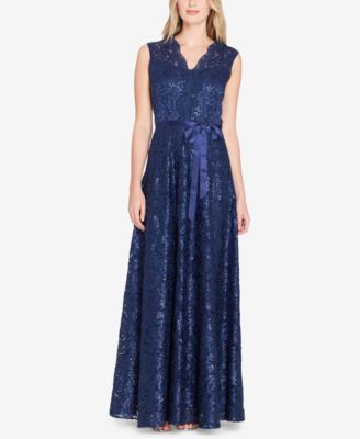 Tahari ASL - Ribbon-Tie Lace Gown