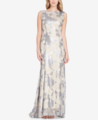 tahari asl embroidered a line gown