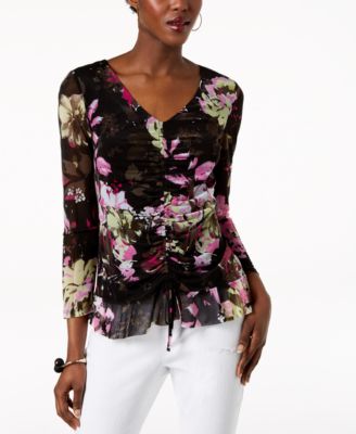 INC International Concepts - Printed Mesh Peplum Top, Created for Macy's