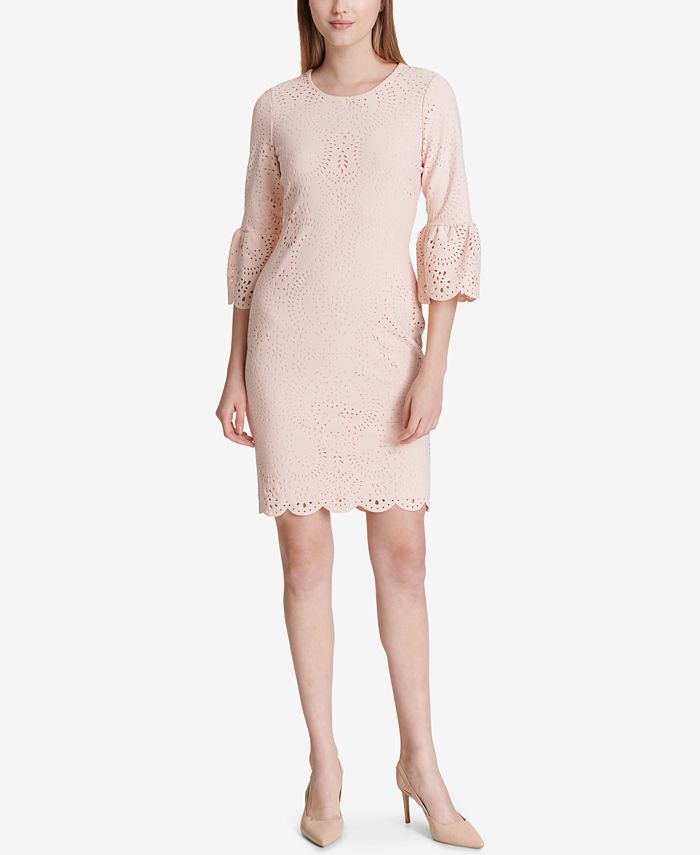 Calvin Klein Laser-Cut Bell-Sleeve Sheath Dress - Macy's