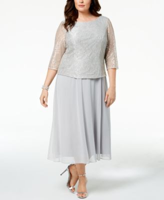 Alex Evenings Plus Size Embroidered-Overlay Dress