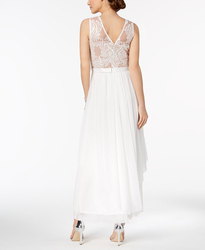 R & M Richards Belted Embroidered Mesh Gown - Macy's