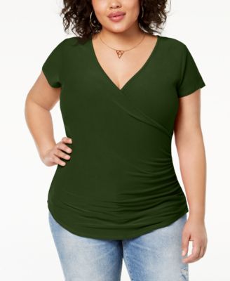 Planet Gold - Trendy Plus Size Ruched Faux-Wrap Top