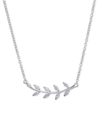 Unwritten - Cubic Zirconia Leaf Pendant Necklace in Sterling Silver, 16"+2"
