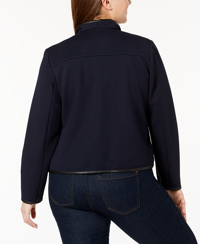 Calvin Klein Plus Size Faux-Leather-Trim Jacket - Macy's