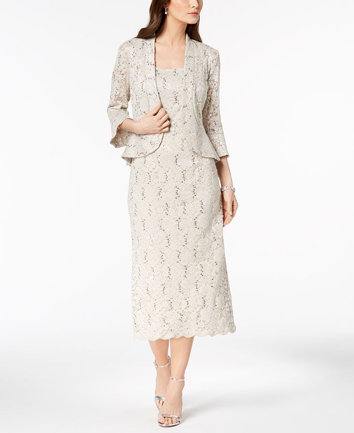 R & M Richards Sequined Lace Midi Dress and Jacket - Macy's