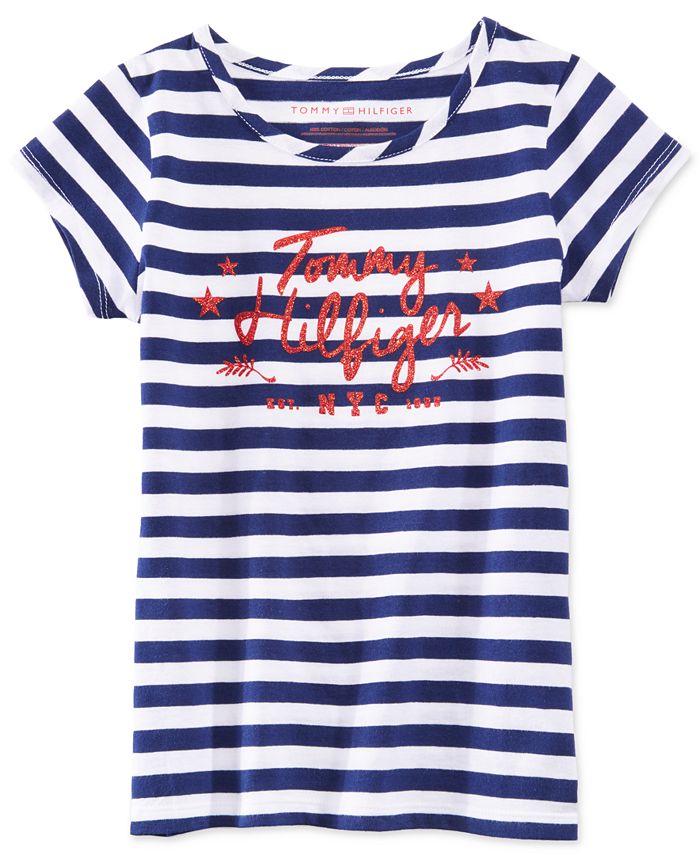 Tommy Hilfiger Big Girls Striped Glitter-Graphic T-Shirt & Reviews ...