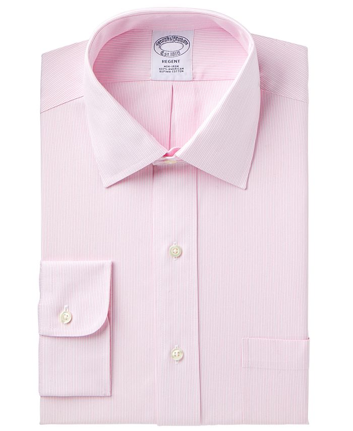 Brooks Brothers Men's Regent Slim-Fit Non-Iron Pink Stripe Dress Shirt ...