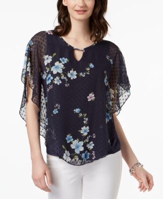 NY Collection - Petite Swiss-Dot Sheer Poncho Top