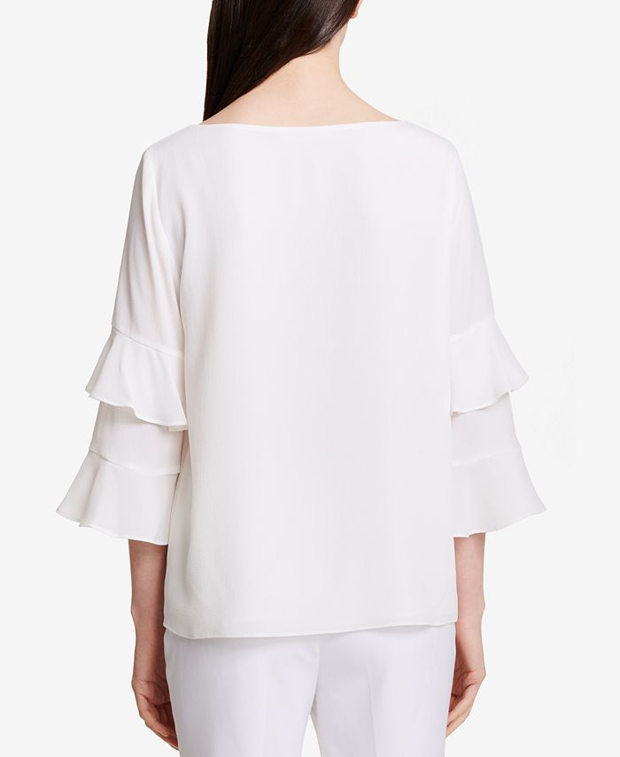 Calvin Klein Tiered Ruffle-Sleeve Blouse - Macy's
