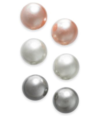 Charter Club - Silver-Tone 3-Pc. Set Imitation Pearl Stud Earrings