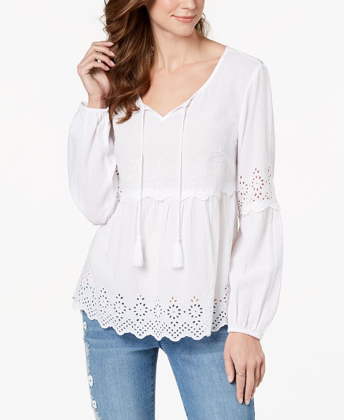 Style & Co Eyelet Bell-Sleeve Top, Created for Macy's - Macy's