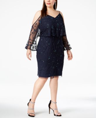Adrianna Papell - Plus Size Cold-Shoulder Embellished Dress