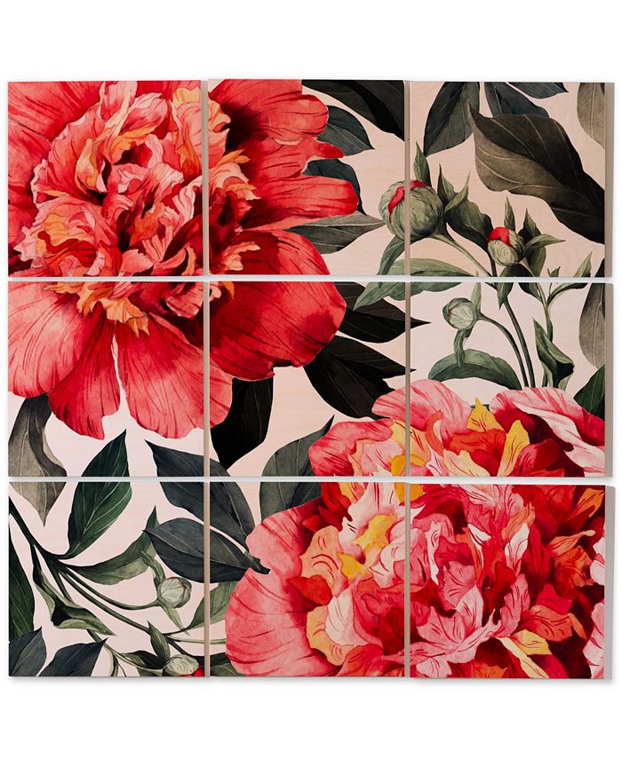 Deny Designs - Marta Barragan Camarasa Watercolor Flowers 9-Pc. Printed Wood Wall Mural