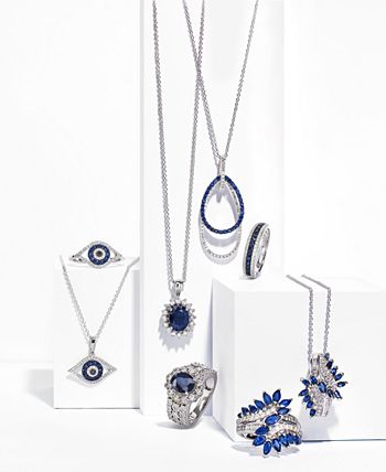 EFFY Collection - Sapphire (1/4 ct. t.w.) and Black and White Diamond (1/8 ct. t.w.) Evil Eye Pendant in 14k Gold