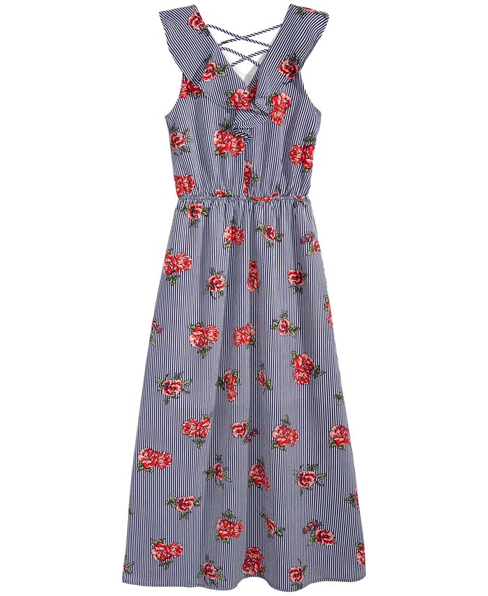 Monteau Striped Floral-Print Maxi Dress, Big Girls - Macy's