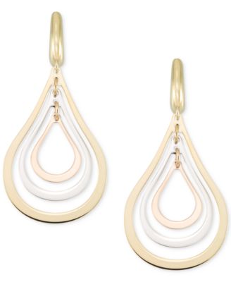 Italian Gold - Tri-Colour Orbital Teardrop Drop Earrings in 14k Gold, White Gold & Rose Gold