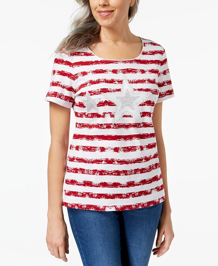 Karen Scott Petite Embellished Star Cotton T-Shirt, Created for Macy's ...